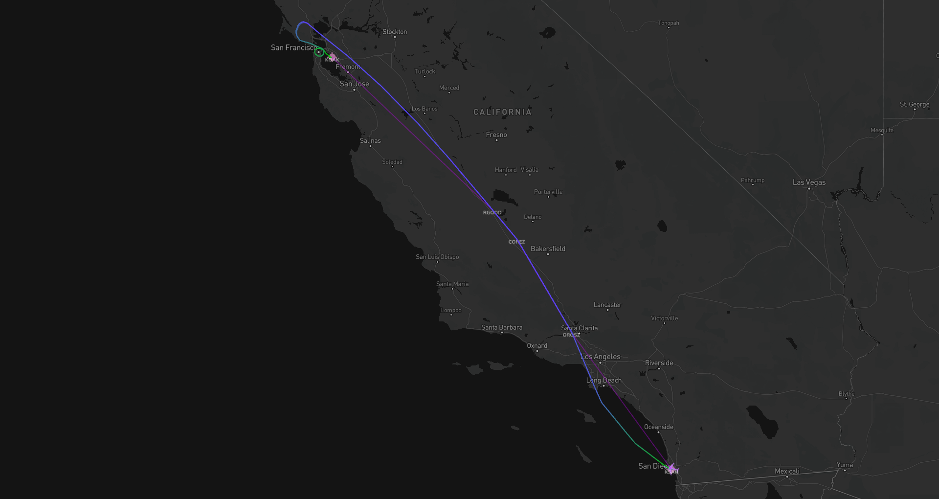 Full route map for Southwest flight 2431